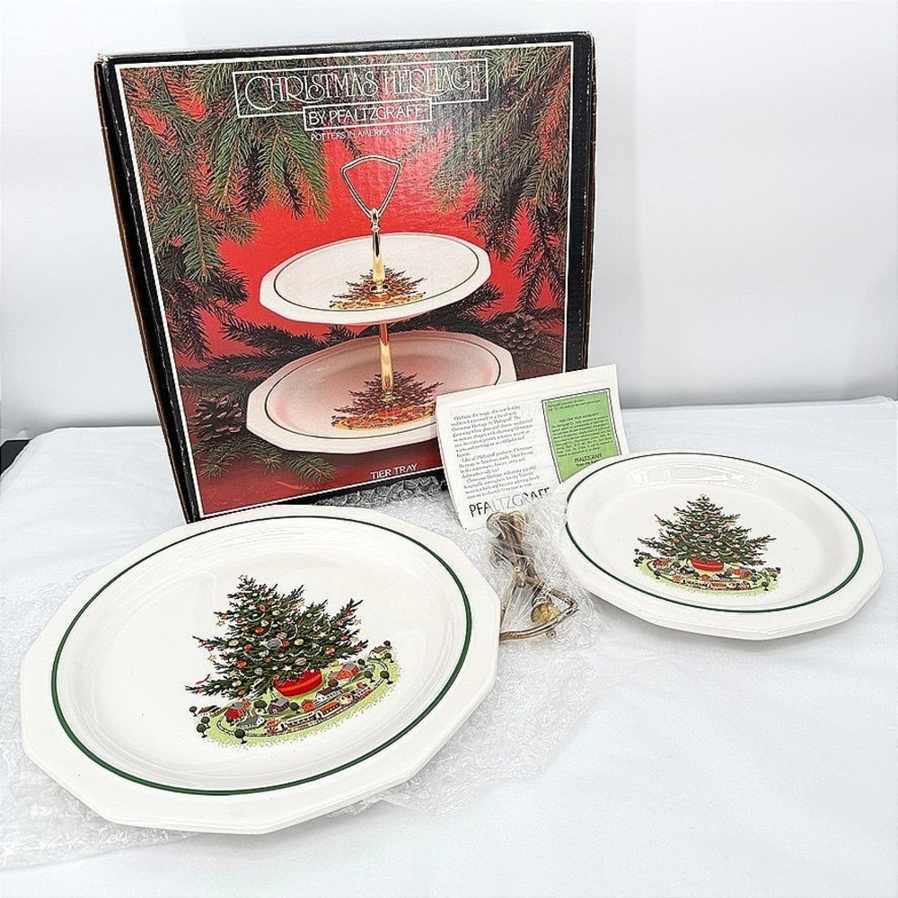 VTG Pfaltzgraff Christmas Heritage Ceramic Tier Tray Dessert Cookie Server